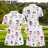 Maxcorners Pink Flamingo Golf and Wine Pattern 3D Golf Shirt and Skirt (No Personalized Name)