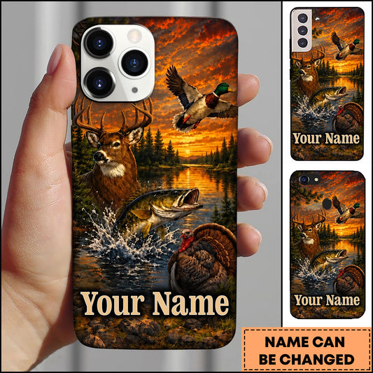 Maxcorners Hunting Wildlife Animals Vintage Orange Sunset Customized Name Phone Case