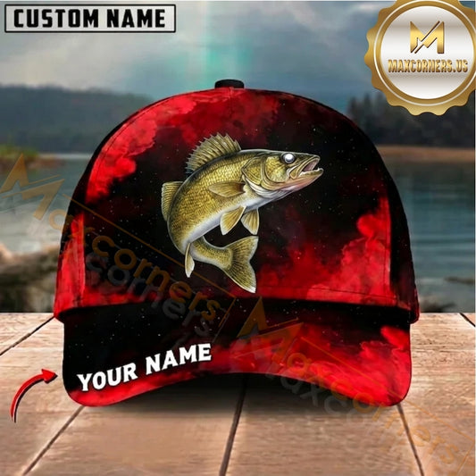 Maxcorners Bold Red Cosmic Design Customized Name Fishing Cap