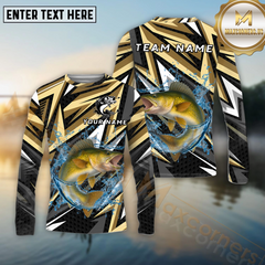 Maxcorners Walleye Fishing Golden Line Jerse Pattern Sport Jersey Personalized Name, Team Name Long Sleeve Shirt