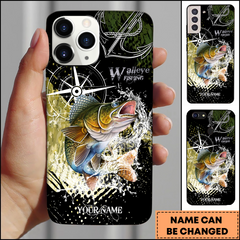 Maxcorners Walleye Fishing Compass Anchor Splash Art Personalized Name Phone Case