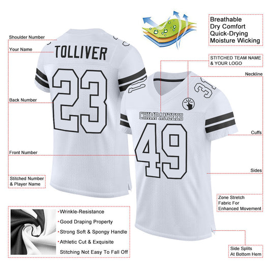 Maxcorners Custom White White-Black Mesh Authentic Football Jersey LM2605