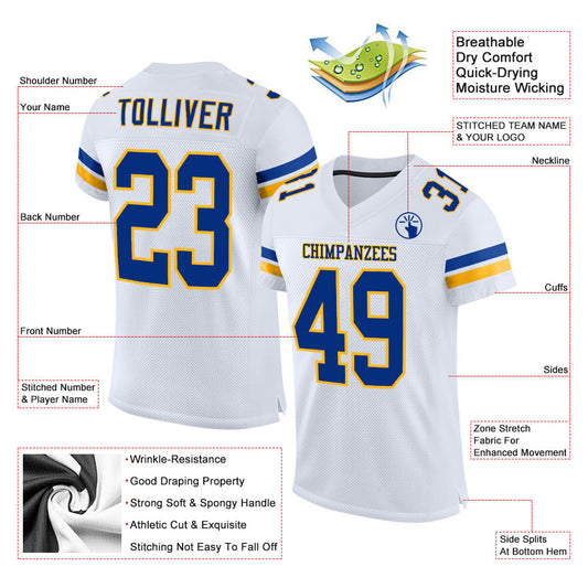 Maxcorners Custom White Royal-Gold Mesh Authentic Football Jersey LM2605