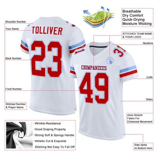 Maxcorners Custom White Red-Light Blue Mesh Authentic Football Jersey LM2605
