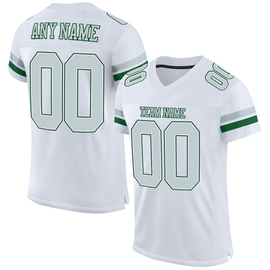 Maxcorners Custom White Silver-Green Mesh Authentic Football Jersey LM2605