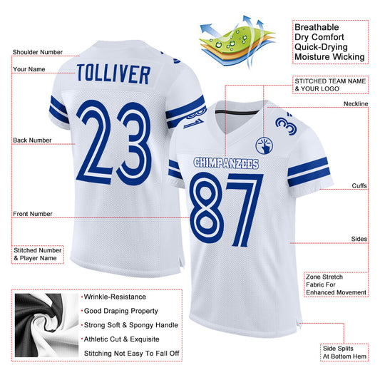 Maxcorners Custom White White-Royal Mesh Authentic Football Jersey LM2605