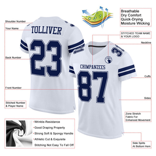 Maxcorners Custom White Navy-White Mesh Authentic Football Jersey LM2605