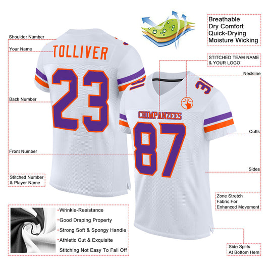 Maxcorners Custom White Purple-Orange Mesh Authentic Football Jersey LM2605