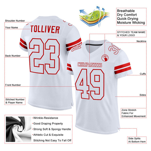 Maxcorners Custom White White-Red Mesh Authentic Football Jersey LM2605