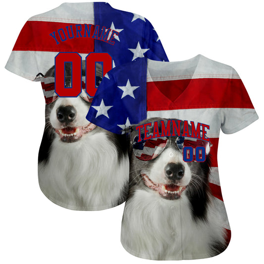 Maxcorners Custom White Red-Royal American Flag Fashion Premium Baseball Jersey LM0210
