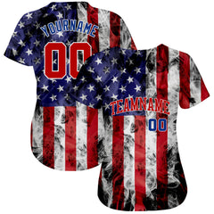 Maxcorners Custom White Red-Royal 3D American Flag Fashion Premium Baseball Jerseys LM0210