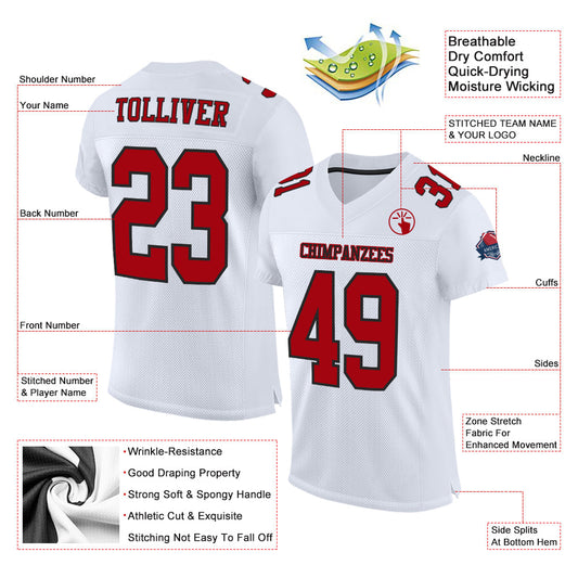 Maxcorners Custom White Red-Black Mesh Authentic Game Day Football Jersey LM2605