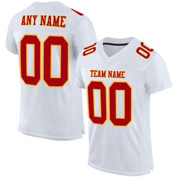 Maxcorners Custom White Red-Gold Mesh Authentic Football Jersey LM2605