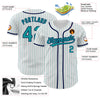 Maxcorners Custom White Teal Pinstripe Teal-Navy Authentic Baseball Jersey LM2605
