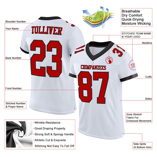Maxcorners Custom White Red-Black Mesh Authentic Classic Football Jersey LM2605