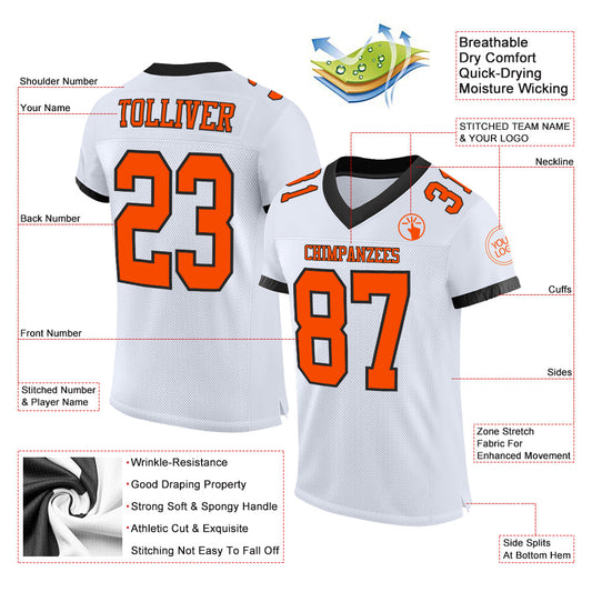 Maxcorners Custom White Orange-Black Mesh Authentic Football Jersey LM2605