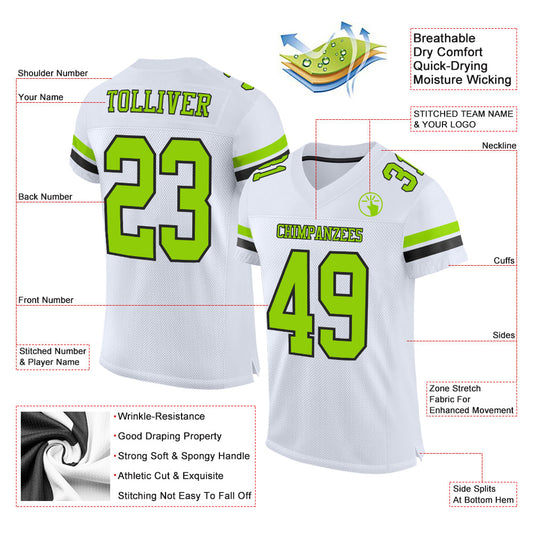 Maxcorners Custom White Neon Green-Black Mesh Authentic Football Jersey LM2605
