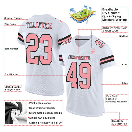 Maxcorners Custom White Medium Pink-Black Mesh Authentic Football Jersey LM2605