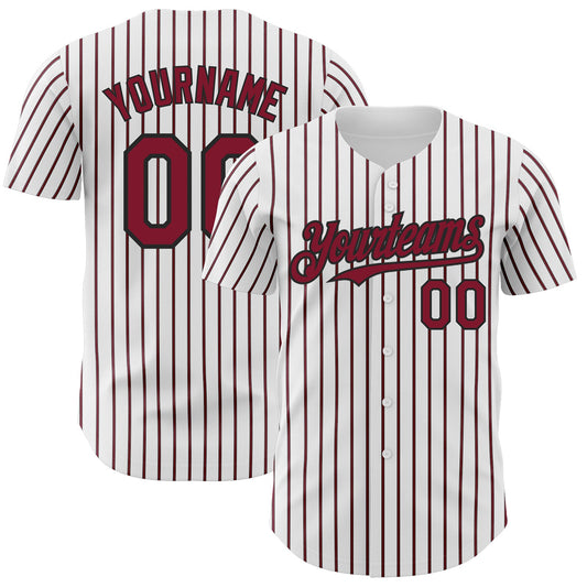 Maxcorners Custom White (Black Crimson Pinstripe) Crimson-Black Authentic Baseball Jersey LM2605