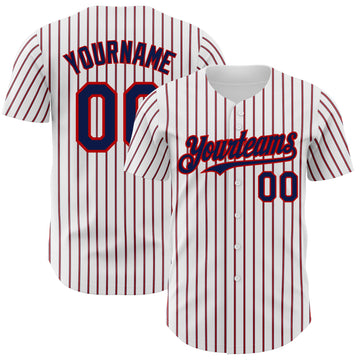 Maxcorners Custom White (Navy Red Pinstripe) Navy-Red Authentic Baseball Jersey LM2605