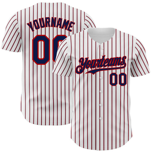 Maxcorners Custom White (Navy Red Pinstripe) Navy-Red Authentic Baseball Jersey LM2605