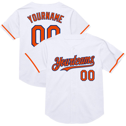 Maxcorners Custom White Orange-Royal Mesh Authentic Throwback Baseball Jersey LM2605