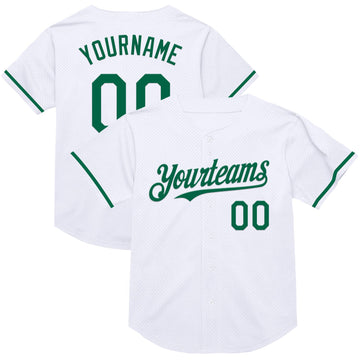 Maxcorners Custom White Kelly Green Mesh Authentic Throwback Baseball Jersey LM2605
