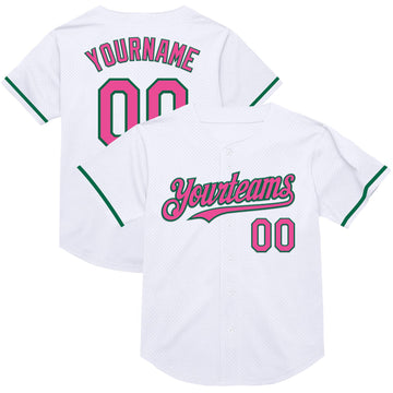 Maxcorners Custom White Pink-Kelly Green Mesh Authentic Throwback Baseball Jersey LM2605