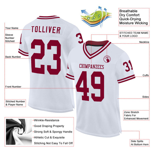 Maxcorners Custom White Maroon Mesh Authentic Throwback Football Jersey LM2605
