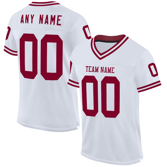 Maxcorners Custom White Maroon Mesh Authentic Throwback Football Jersey LM2605