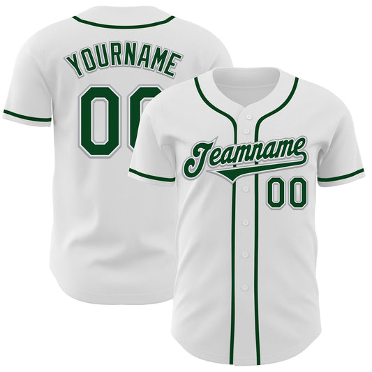 Maxcorners Custom White Green-Gray Authentic Baseball Jersey LM2605