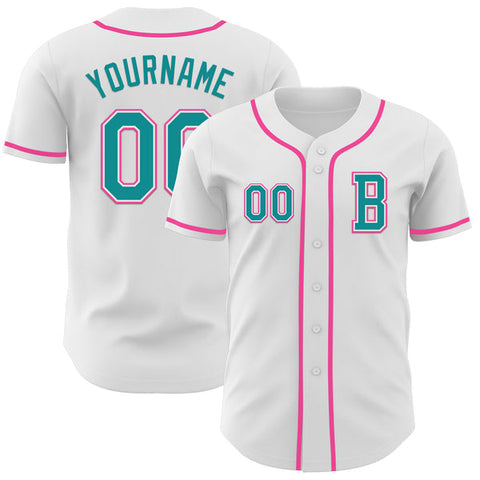 Maxcorners Custom White Teal-Pink Authentic Baseball Jersey
 LM0609