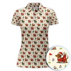 Maxcorners Christmas Dachshund Golf Polos, Cute Holiday Dog Golfer Shirt, Xmas Golf Gift For Golfer