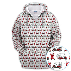 Maxcorners Funny Christmas Golf Pattern Shirt, Santa Golf Cart Polos For Men, Golf Gift For Golfer