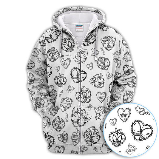 Maxcorners Horny Brat Sketch Pattern Polos, Funny Golf Shirt For Men, Golf Gift For Golfer