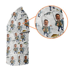 Maxcorners Custom Face Light Grey Funny Fishing Shirt, Personalized Fishing Shirt, Men's Fishing Shirt