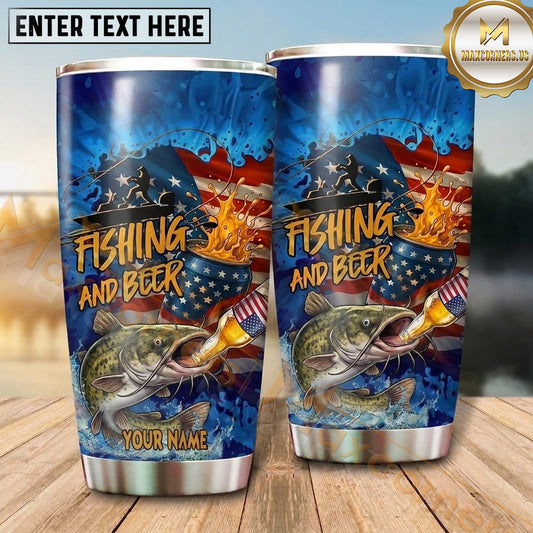 Maxcorners Fishing Tumbler Fishing and Beer Graphic Design Personalized Name Tumbler (13 Species)