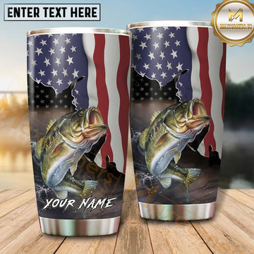 Maxcorners Fishing Tumbler Vertical American Flag Landscape Design Personalized Name Tumbler (13 Species)