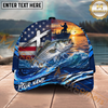 Maxcorners Fishing American Flag Sunset Wave Personalized Name 3D Cap (12 Fish Species)