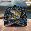 Maxcorners Fishing Black Marble Pattern Personalized Name 3D Cap (12 Fish Species)