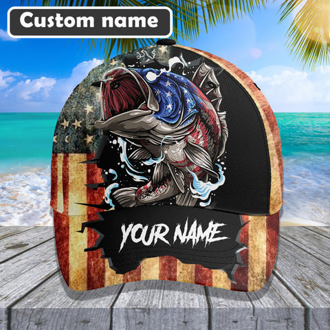 Maxcorners Custom Name Bass Fishing 3D Flag US Cap