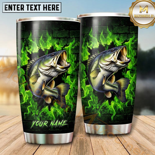 Maxcorners Fishing Tumbler Neon Green Flame Design Personalized Name Tumbler (13 Species)