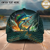Maxcorners Fishing Green Scale Water Splash Personalized Name 3D Cap (12 Fish Species)
