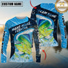 Maxcorners Fishing Dark Blue Splash Personalized Name, Team Name 3D Long Sleeve Shirt (12 Fish Species)