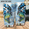 Maxcorners Fishing Tumbler Blue White Camouflage Silhouette Design Personalized Name Tumbler (13 Species)