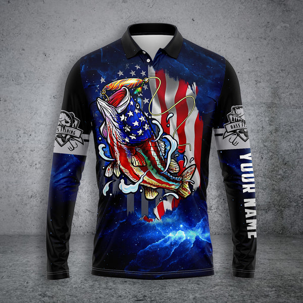 Maxcorners Bass Fishing 3D American Flag Customize Name 3D Shirts