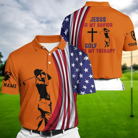 MaxCorners Premium Orange American Flag Jesus Golf Polo Shirts Multicolored Customized Name Polo For Men