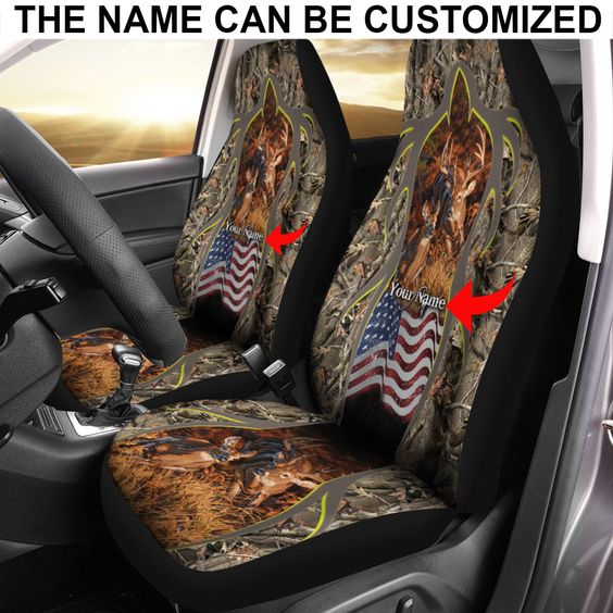 Maxcorners Deer Hunting Camouflage US Flag Car Seat Covers