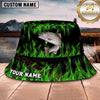 Maxcorners Fishing Green Lightning Fishing Scene with Bold Effect Personalized Name 3D Bucket Hat (13 Fish Species)