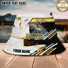 Maxcorners Fishing White Gold Geometric Sport Personalized Name 3D Bucket Hat (12 Fish Species)